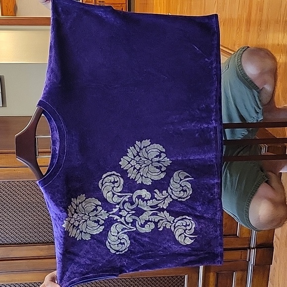 Heyne Bogut | Purple Velvet Short Sleeve Top Gray Design Art To Wear - Size M - Picture 11 of 11